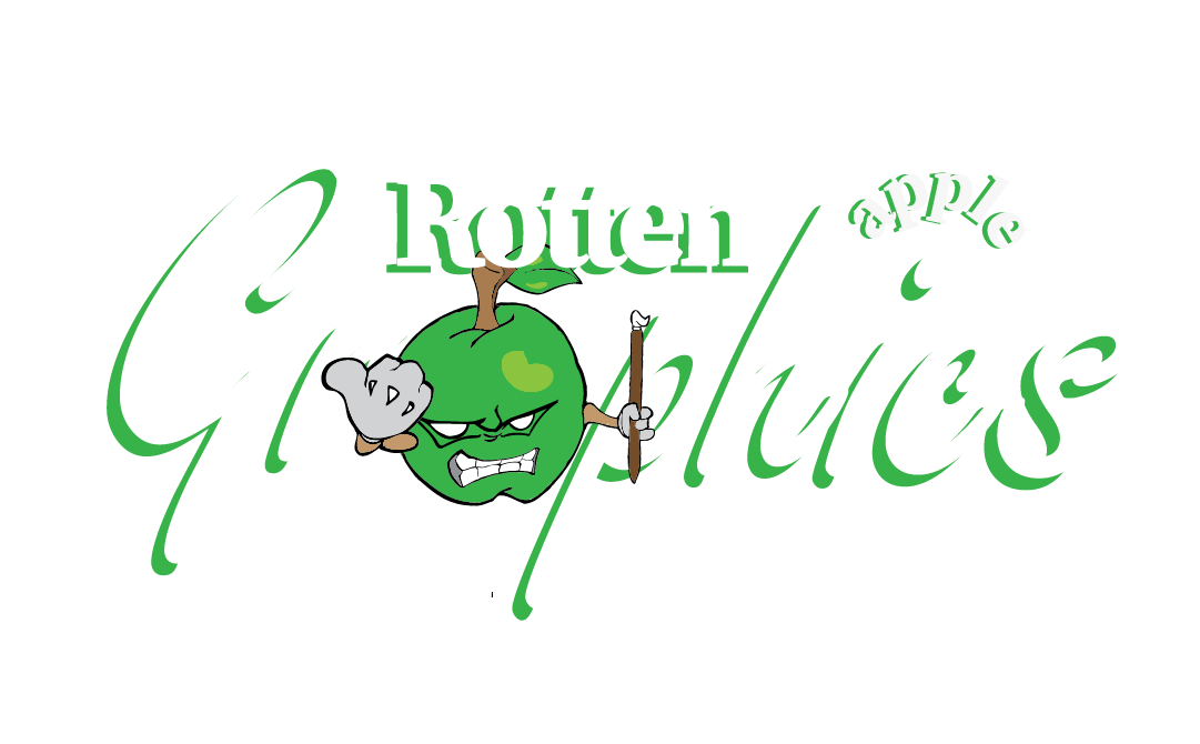 Rotten Apple Graphics in text the A in graphics is a green apple holding a paintbrush