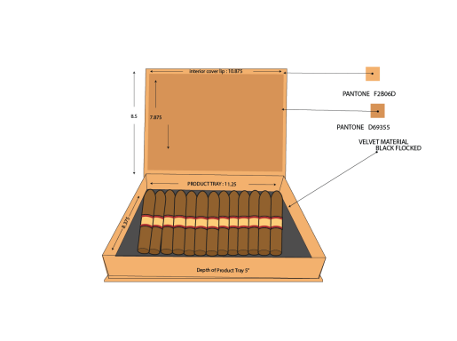 Matte orange colored cigar box line drawing ( Front View )